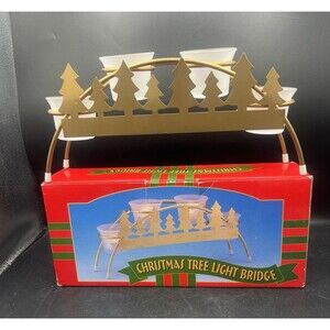 Vintage Christmas Tree Light Bridge Gold Metal Votive Candle Holder w/ Box